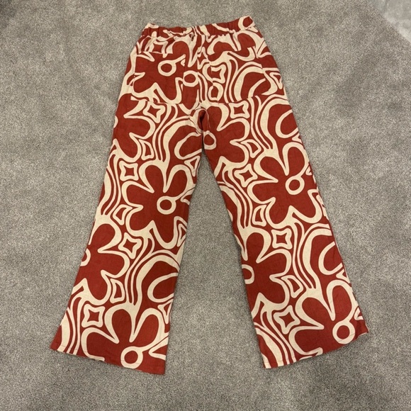Honorine Pants - Honorine Wide Leg Abstract Floral Print Linen Pants Cream Orange size XS NWOT
